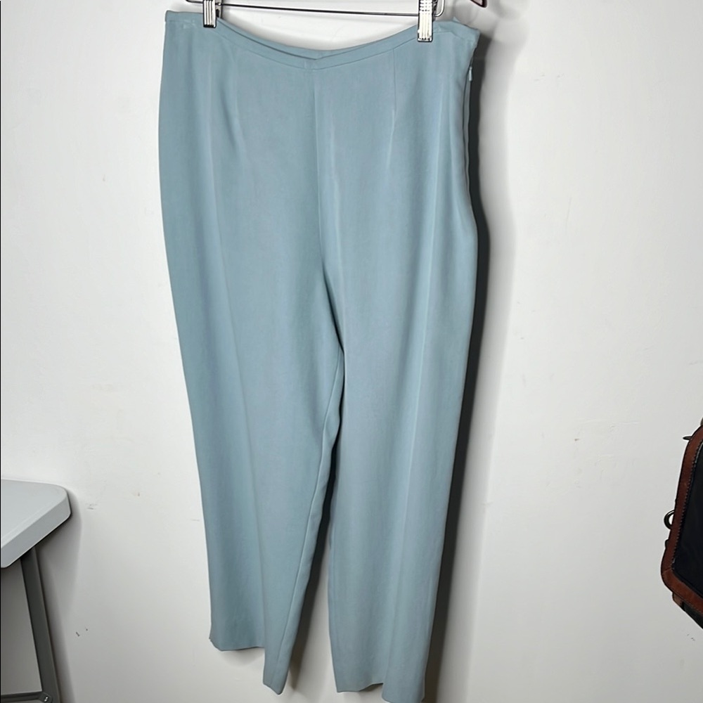 100% Silk Valarie Stevens Ankle Pants Sz 14 Bird Egg Blue